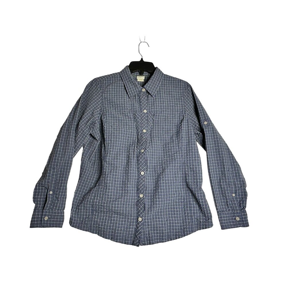 LL Bean L/S Blue Plaid Button Down Hiking Outdoor Shirt Womens Large